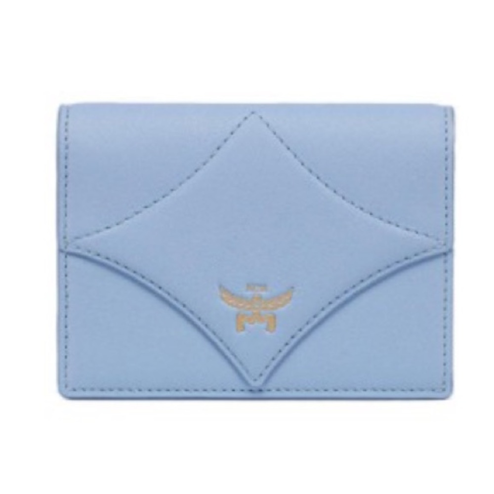 MCM Bavarian Diamond Mini Wallet in Spanish Calf Leather, Della Robbia Blue NWOT